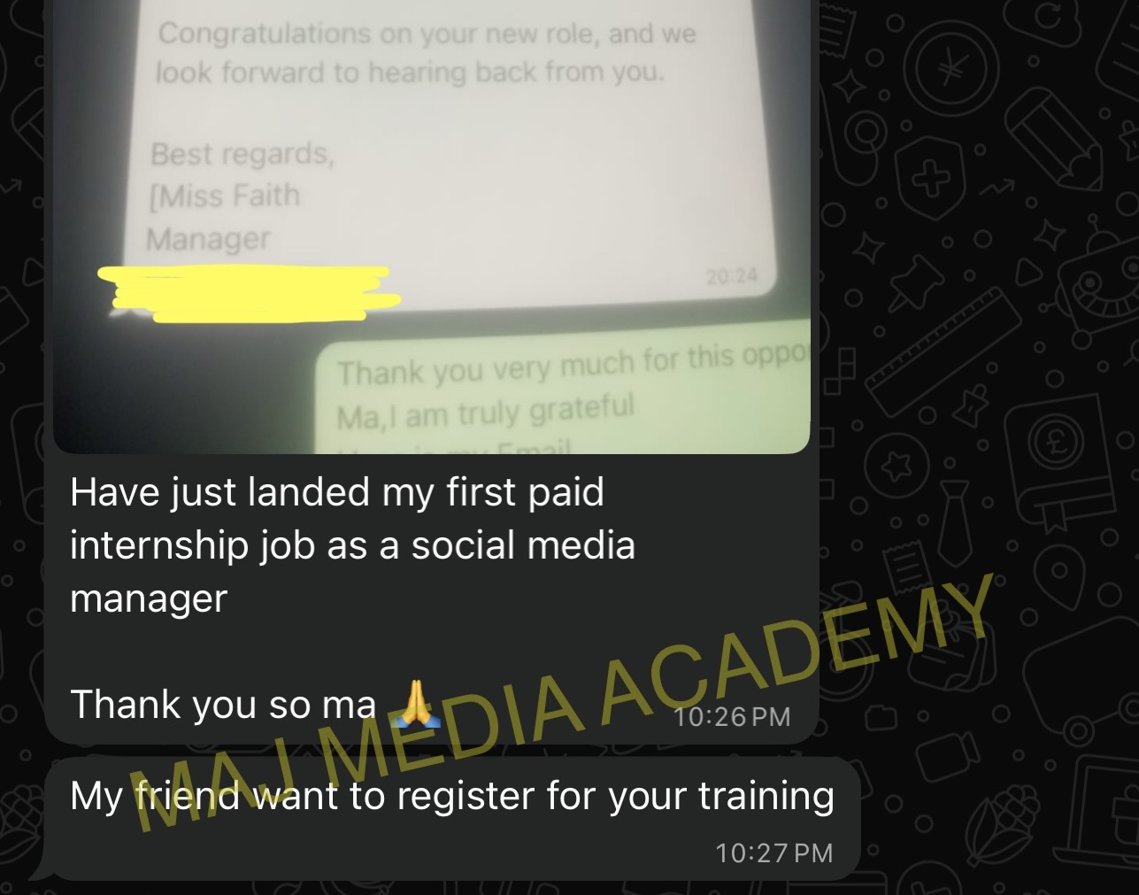 Student testimonial about landing a paid internship